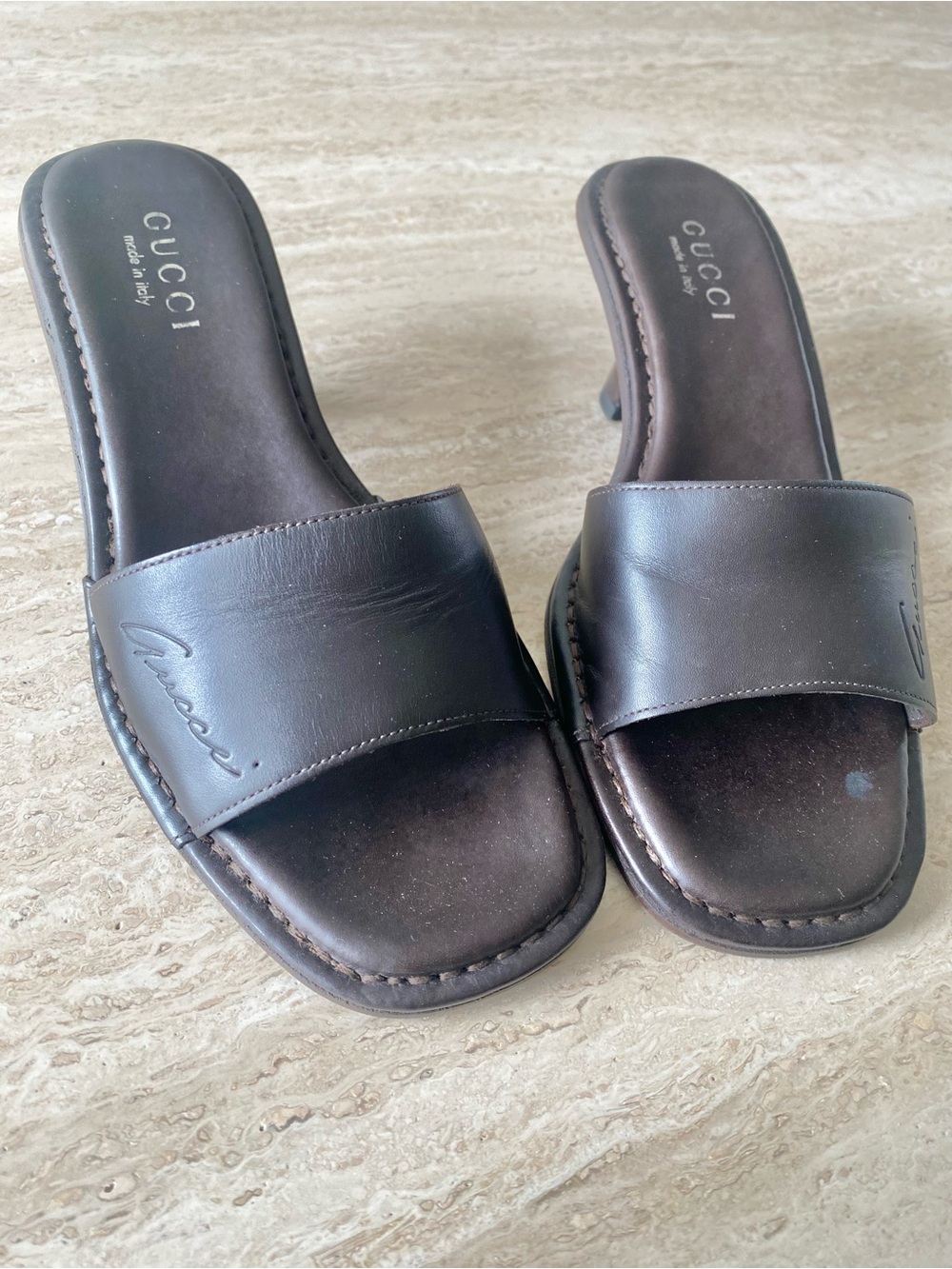 Vintage Gucci Logo Mule Sandal Heels - Picture 5 of 9